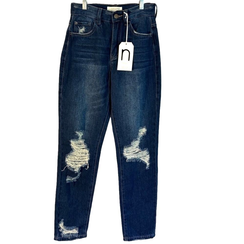 NATURE Denim Distressed Mom Jean High waisted NWT